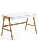 CORIN Mesa de escritorio en roble y madera lacada en blanco
