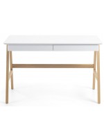 CORIN Table de bureau en chêne et bois laqué blanc