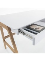 CORIN Table de bureau en chêne et bois laqué blanc