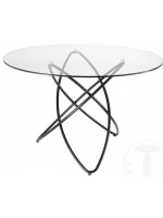 ACRID top in tempered crystal glass and legs in black painted metal table
