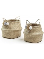 EWAY set of 2 baskets in natural fiber with ponpon