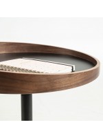 SATON diam 46 in walnut and metal round coffee table