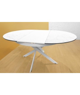 Tavolo rotondo da 120 cm con base rigata e piano a spina pesce