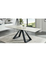 PARTENONE 160x90 ausziehbarer Tisch 240 mit kratzfester Glasplatte und Struktur aus lackiertem Metall im Hausdesign