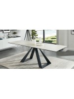 PARTENONE Table extensible 160x90 240 avec plateau en verre anti-rayures et structure en métal peint design maison