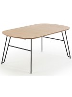 DIVA mesa ovalada 140 extensible 220 cm o 170 extensible 320 cm con tapa de roble natural y patas de metal negro