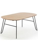 DIVA table ovale 140 extensible 220 cm ou 170 extensible 320 cm avec plateau chêne naturel et pieds métal noir