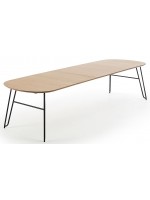 DIVA mesa ovalada 140 extensible 220 cm o 170 extensible 320 cm con tapa de roble natural y patas de metal negro