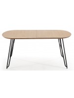 DIVA mesa ovalada 140 extensible 220 cm o 170 extensible 320 cm con tapa de roble natural y patas de metal negro