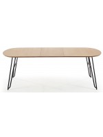 DIVA mesa ovalada 140 extensible 220 cm o 170 extensible 320 cm con tapa de roble natural y patas de metal negro