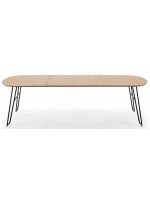 DIVA mesa ovalada 140 extensible 220 cm o 170 extensible 320 cm con tapa de roble natural y patas de metal negro