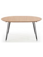 GENOBITO tavolo allungabile diametro 120 arriva a 200 cm con piano in rovere naturale e gambe in metallo nero