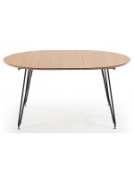 GENOBITOEl diámetro de la mesa extensible 120 alcanza los 200 cm con parte superior de fresno y patas de metal negro