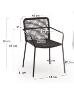 AVINIA Chaise choix de couleur avec accoudoirs en métal et design de corde pour jardin ou terrasse