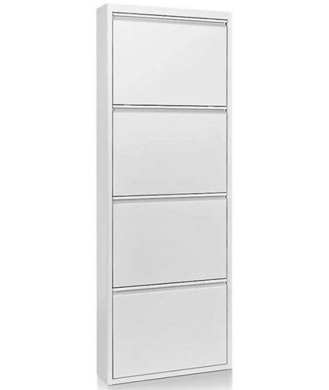 Scarpiera Slim Metallo 4 Ante Ripiani Portascarpe Salvaspazio 140x50x14cm  Bianco