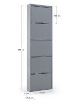 SCARPIERA 15x50x169 shoe cabinet with 5 flap doors in white or black or gray painted metal