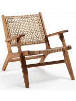 CELTO armchair in solid acacia wood and internal or external woven wicker