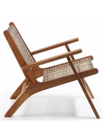 CELTO armchair in solid acacia wood and internal or external woven wicker