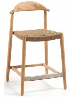 ASAI 62 or 77 cm high stool in solid eucalyptus wood and rope seat for outdoor or indoor stackable