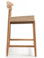 ASAI 62 or 77 cm high stool in solid eucalyptus wood and rope seat for outdoor or indoor stackable