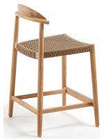 ASAI 62 or 77 cm high stool in solid eucalyptus wood and rope seat for outdoor or indoor stackable