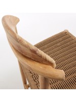 ASAI 62 or 77 cm high stool in solid eucalyptus wood and rope seat for outdoor or indoor stackable