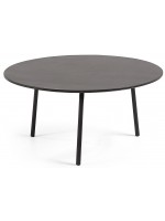 MALI Table basse diam 70 en acier galvanisé noir et poly ciment pour terrasses de jardin