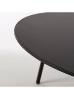 MALI Table basse diam 70 en acier galvanisé noir et poly ciment pour terrasses de jardin