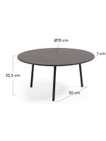 MALI Table basse diam 70 en acier galvanisé noir et poly ciment pour terrasses de jardin