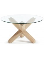 DOMINIK diam 65 coffee table in bleached oak wood and tempered glass top