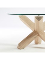 DOMINIK diam 65 coffee table in bleached oak wood and tempered glass top