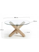 DOMINIK diam 65 coffee table in bleached oak wood and tempered glass top