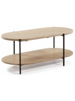 MORGAN 110x55 en métal noir et étagères en table basse en bois de manguier naturel