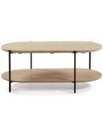 MORGAN 110x55 anthracite metal and wooden coffee table shelves