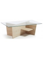 DADOX 110x60 Encimera y estructura de vidrio templado en mesa rectangular de roble blanqueado sólido