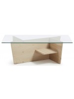 DADOX 110x60 Encimera y estructura de vidrio templado en mesa rectangular de roble blanqueado sólido