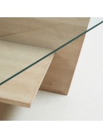 DADOX 110x60 Encimera y estructura de vidrio templado en mesa rectangular de roble blanqueado sólido