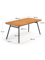 SLIDER Table design en bois d'acacia 180x90 pour intérieur ou extérieur