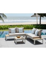 NERIADA living room set in teak and aluminum frame fabric cushions for outdoor garden terraces hotel chalet