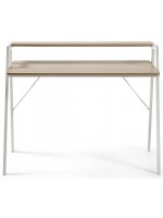 ETRURIA Mesa de escritorio en metal blanco y roble gris.