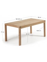 DALLAS table extensible 180x90 tous les 230 cm ou 200x100 tous les 280 cm en chêne naturel