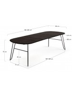 TROPEA 140 longueur 220 ou 170 longueur 320 table extensible ovale avec plateau en frêne et pieds en métal noir