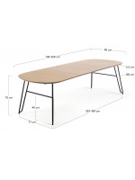 DIVA mesa ovalada 140 extensible 220 cm o 170 extensible 320 cm con tapa de roble natural y patas de metal negro