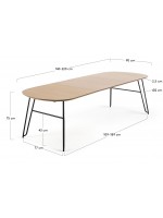 DIVA table ovale 140 extensible 220 cm ou 170 extensible 320 cm avec plateau chêne naturel et pieds métal noir
