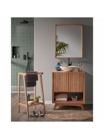 OBI mirror 80x65 with teak wood frame suitable for home or contract bathroom