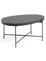 CENAR tavolino ovale 82x55 con piano in vetro nero e struttura in metallo nero