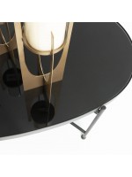 CENAR ovaler Tisch 82x55 mit schwarzer Glasplatte und schwarzem Metallgestell