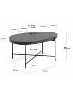 CENAR tavolino ovale 82x55 con piano in vetro nero e struttura in metallo nero