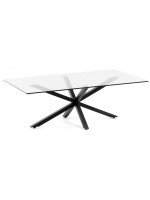 BOBO 130x70 tempered glass top and black metal table legs