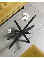 BOBO 130x70 cm piano in vetro temperato e gambe in metallo nero tavolino